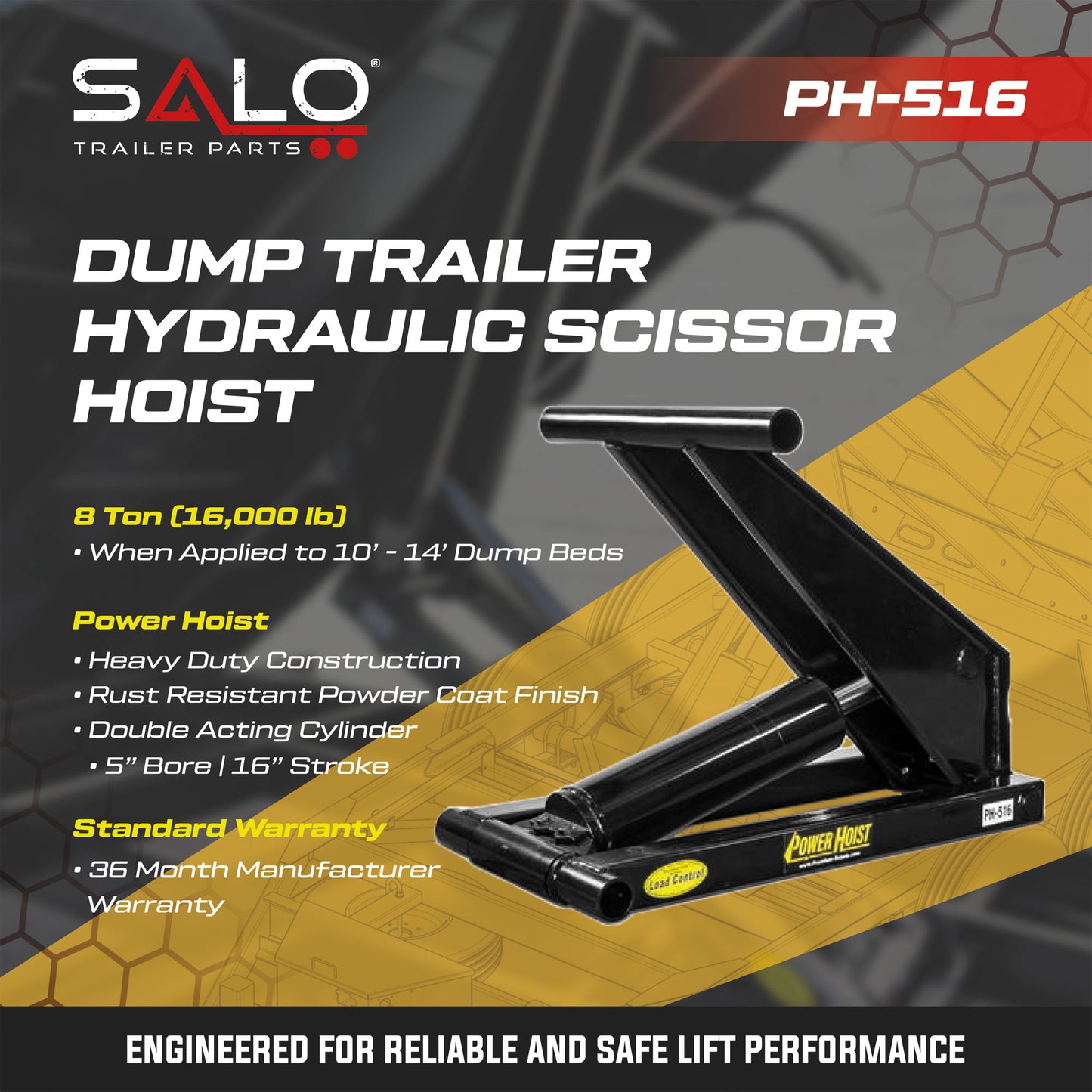 8 Ton Hydraulic Scissor Hoist Kit | Fits 10′ – 14′ Dump Beds | PH516