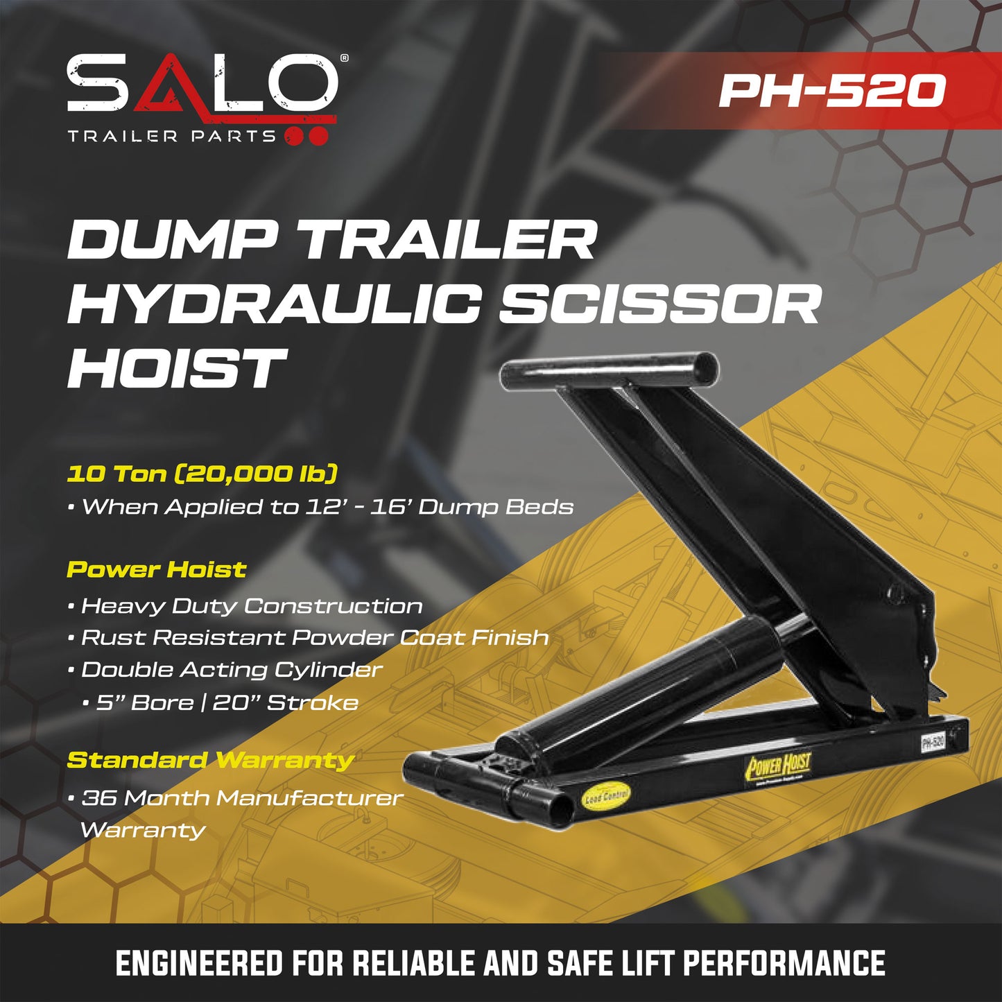 10 Ton Hydraulic Scissor Hoist Kit | Fits 10′ – 16′ Dump Beds | PH520