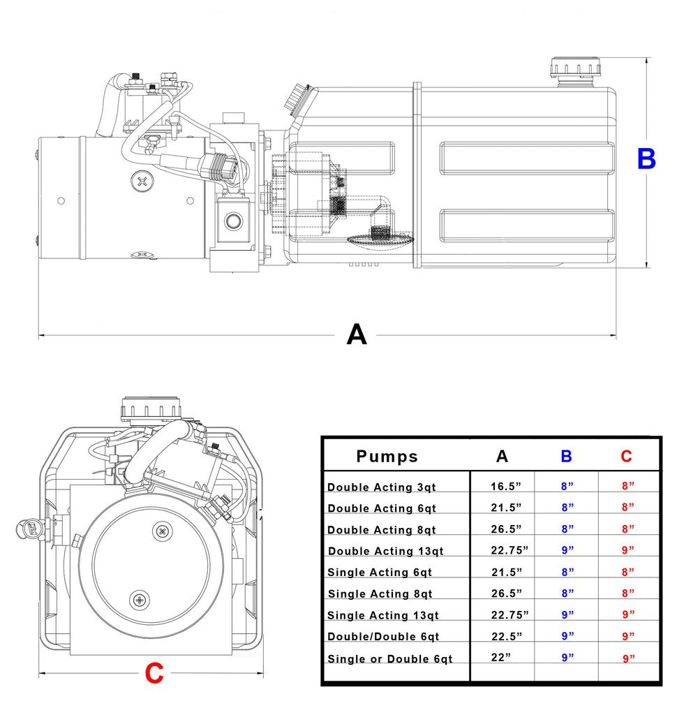 8 Quart 12V KTI Single Acting Hydraulic Pump