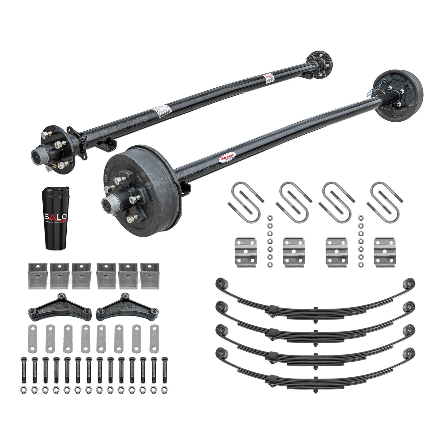 Tandem 3,500 lb Trailer Axles Running Gear Set | Brakes on 1 Axle