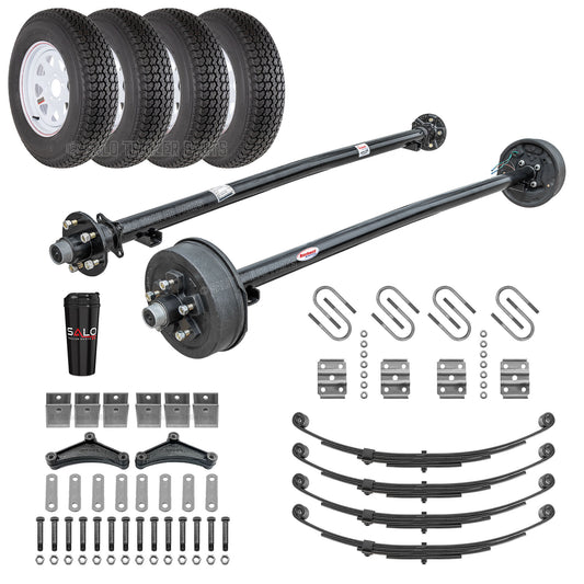 Tandem 3,500 lb Axle Kit with Wheels & Tires | Brakes on 1 Axle