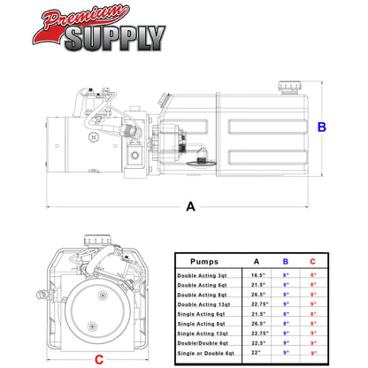 6 Quart 12V KTI Single & Double Acting Hydraulic Pump